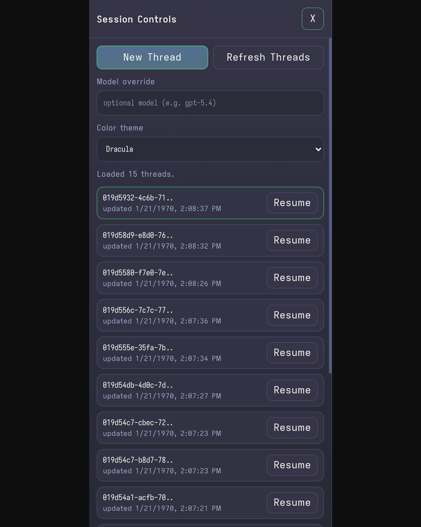 Esper Relay session controls screenshot